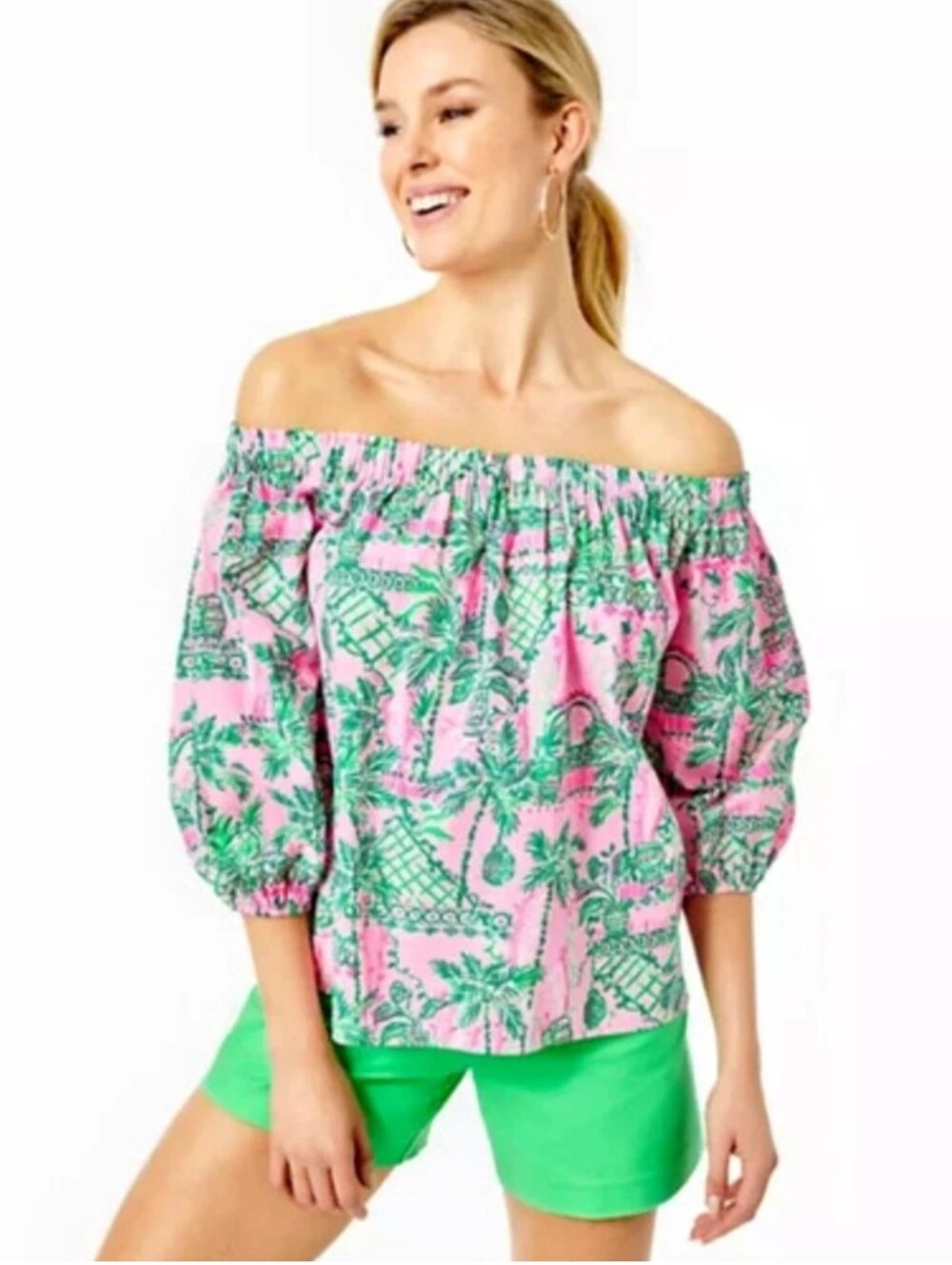 Lilly Pulitzer Winifred Off-The-Shoulder Top in the Mandevilla Baby Print